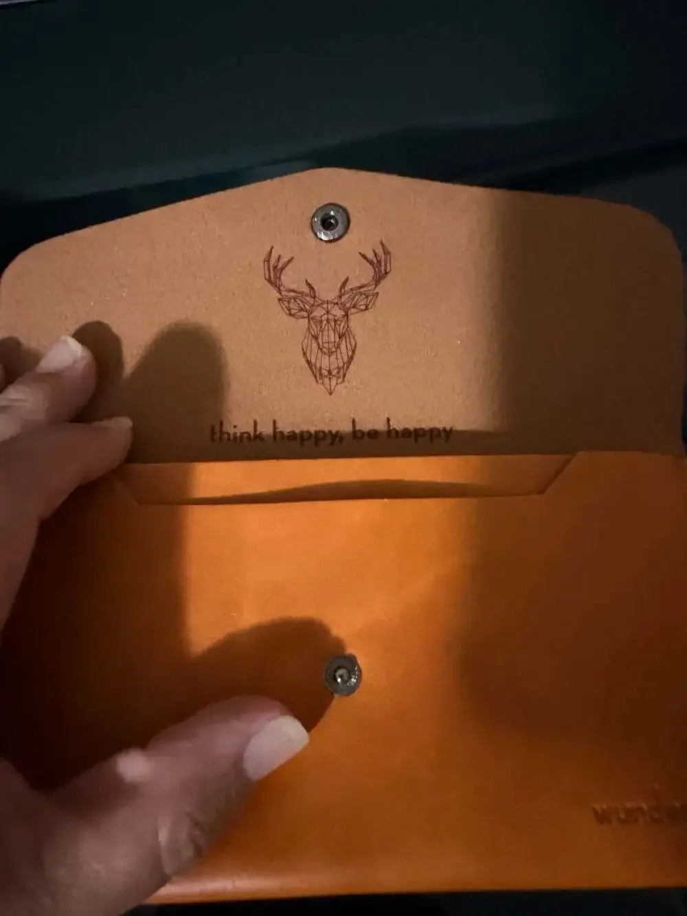 Wundermax Tan Leather Minimalist Envelope Wallet Clutch with Stag Print